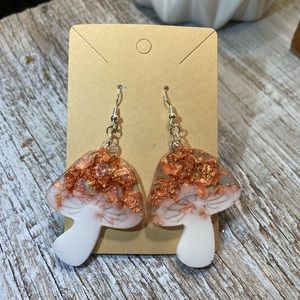Mushroom Earrings - Copper and White Amanita
